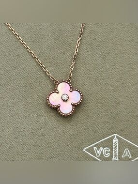 Van Cleef & Arpels Vintage Alhambra Holiday Necklace 18K Rose Gold MOP Diamond